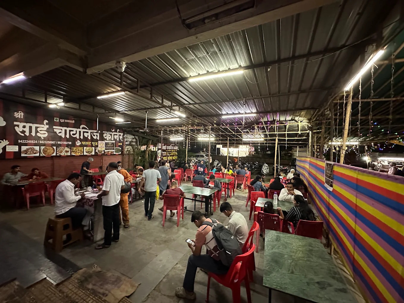 Guests enjoying dinner in the open dining area